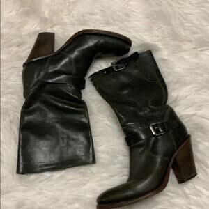BUTTERO OLIVE Green LEATHER BOOTS SIZE 7‎